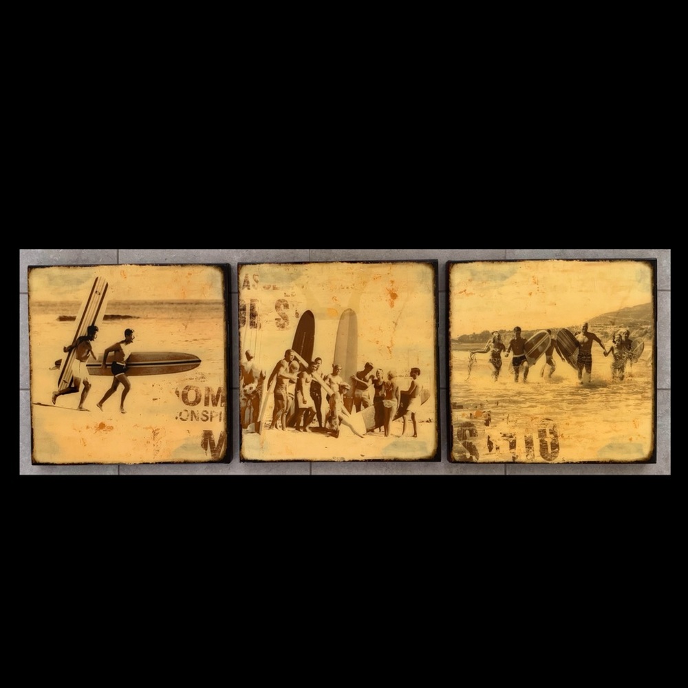 3-Duke Kahanamoku Era Longboard Culture Triptych- Surfboard Panels- 24”x24”